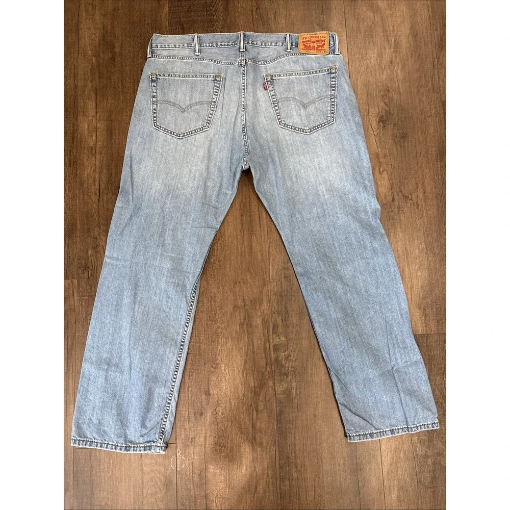 Levi's 505 Jeans Mens 38x28 Red Tab Light Wash Blue Straight Fit VTG Distressed
